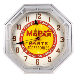 Lot 3). MoPar Auto Parts Neon Clock