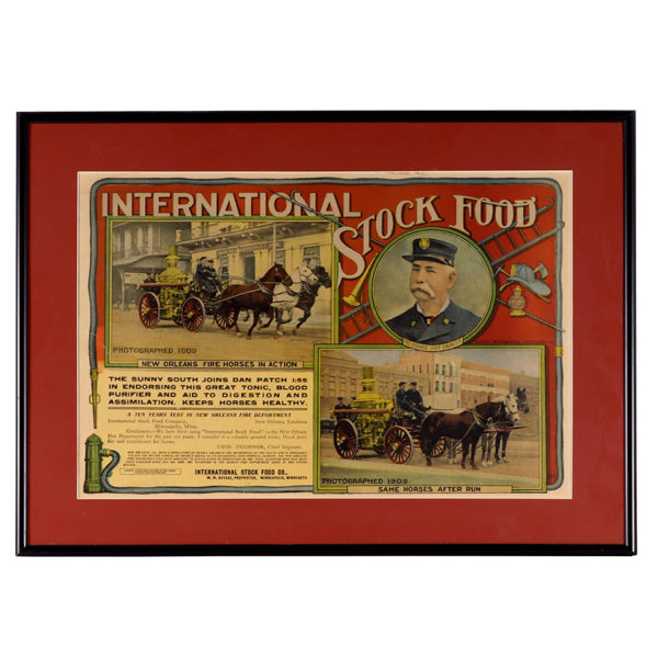 Lot 71). International Stock Food Co. Sign (Firefighting Theme)